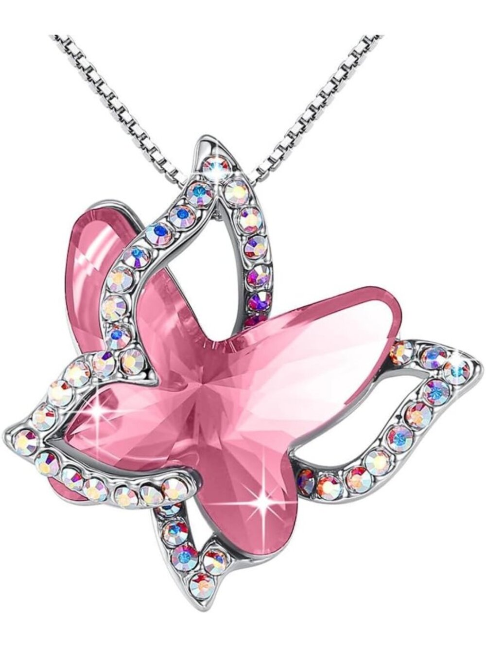 Elegant Butterfly Birthstone Necklace, Silver Tone Pendant Jewelry, Gift for Her